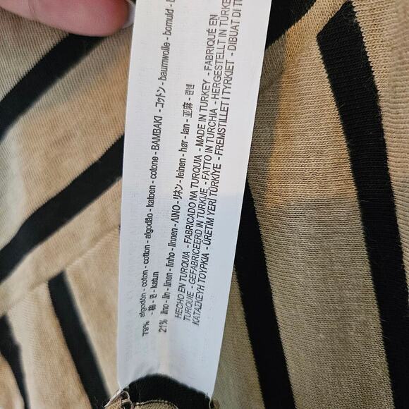 Zara Linen Blend Knit Asymmetrical Boxy Midi Dress XS Tan Black Stripe V-Neck - Picture 6 of 6